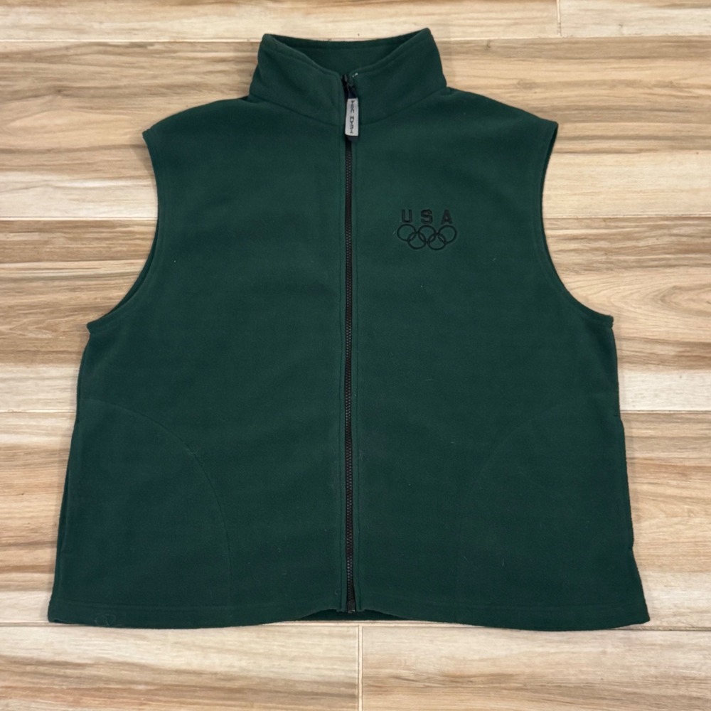 Team USA Olympic Fleece Vest Mens XXL Green Full Zip Embroidered Mock Neck